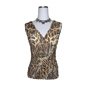 Y2K Zoey Beth Textured Animal Print V Neckline Tank Top Size Large